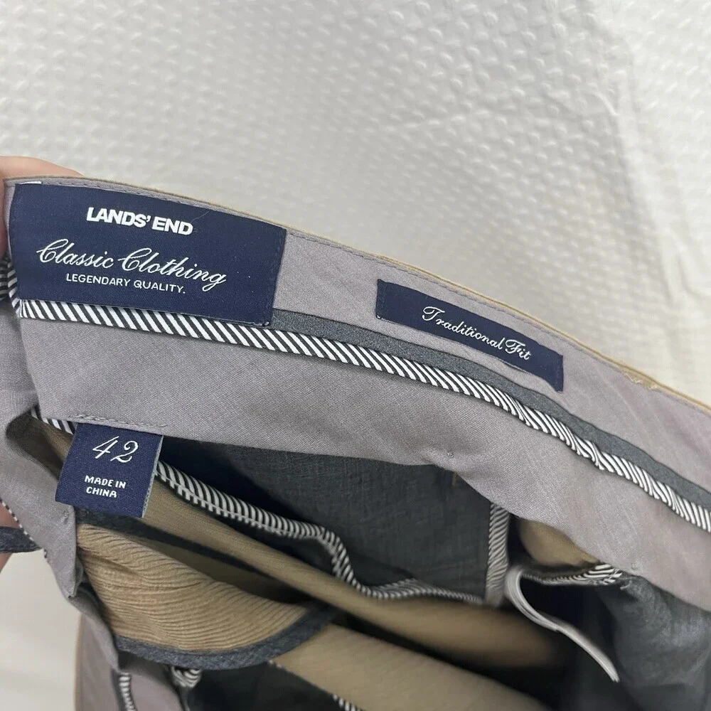Lands End‎ Men’s Tan Corduroy Traditional Fit Pants 42 Preppy Casual Classic
